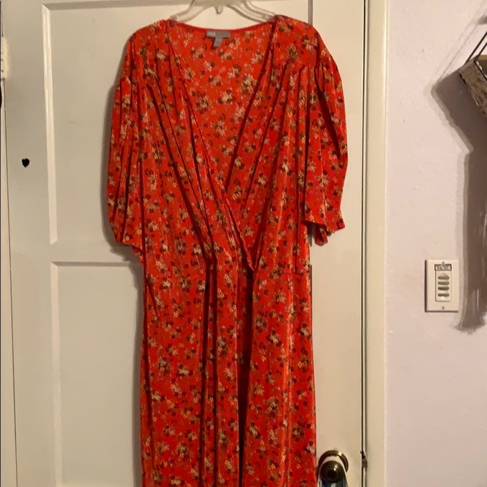 Orange Floral Wrap Dress